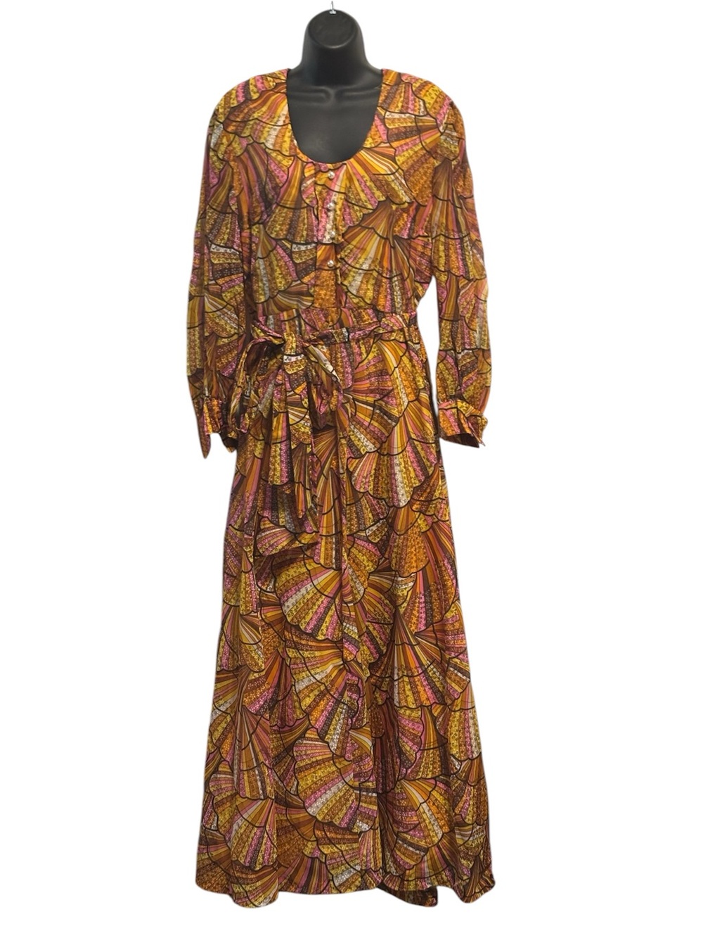 Vintage Lady Gray Bohemian Printed Long Sleeve Maxi Dress in Multicolor